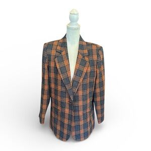 Sag Harbor Vintage Gray and Brown Plaid Notched Collar Blazer 10